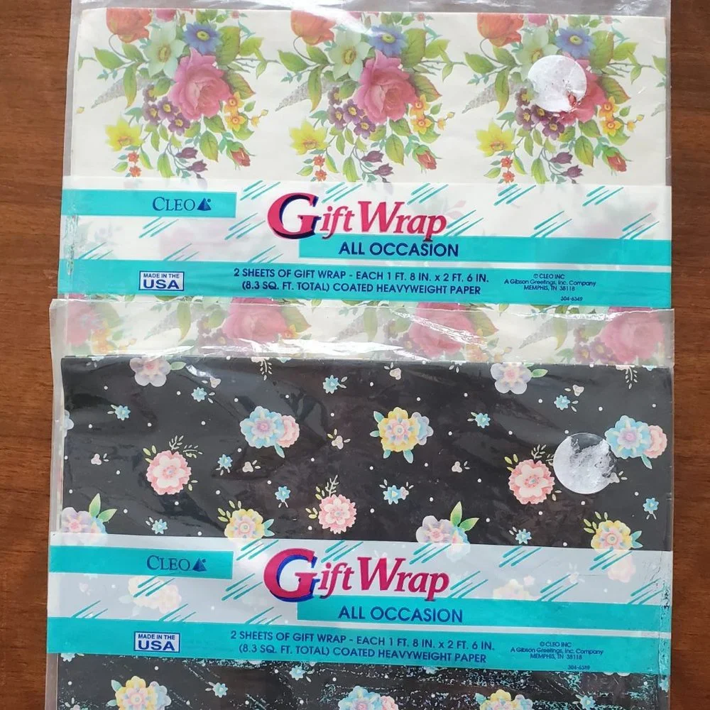 Vintage Gift Wrap, Set of 2, Floral Wrapping Paper, Cleo Gift Wrap, Scrapbooking